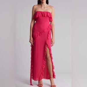 Know One Cares‎ Hot Pink Strapless Ruffle Maxi Dress
